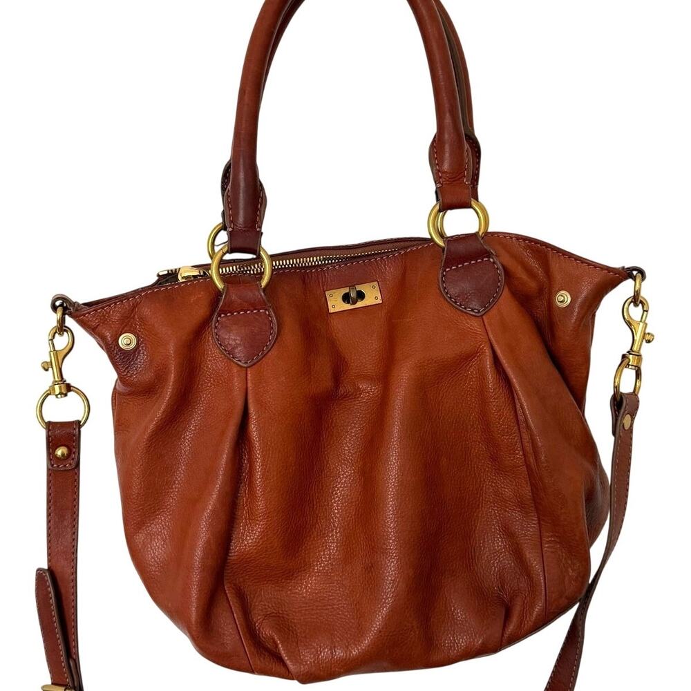 J.Crew Brown Leather Turnlock Satchel  Boho Y2K Tote Slouchy Shoulder Bag